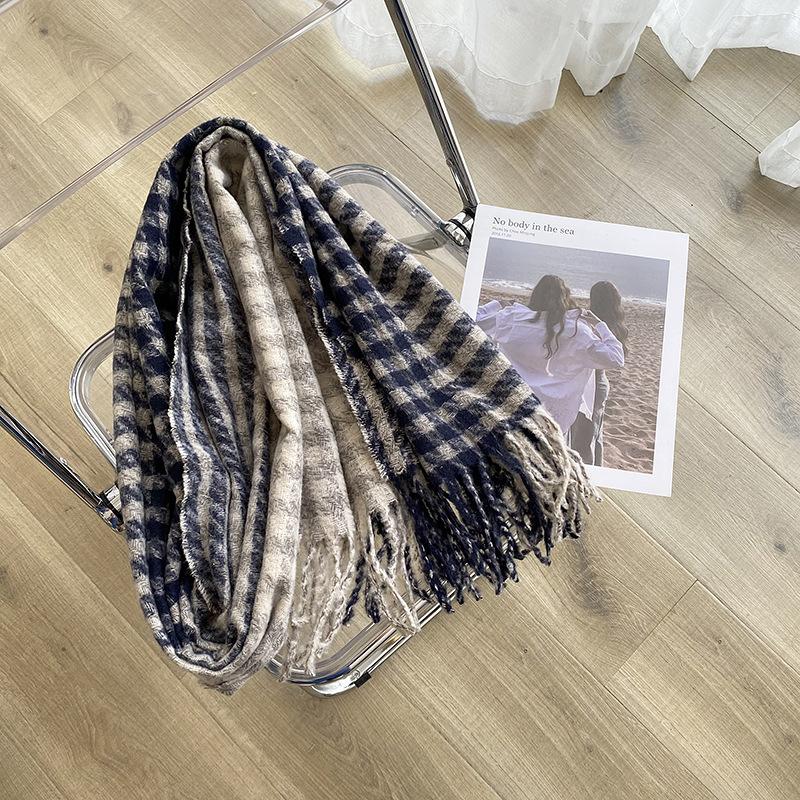 Houndstooth Plaid Ins Scarf Women's Autumn and Winter New Korean Version Versatile Student Shawl Warm Scarf Men's Trend