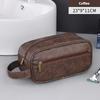 Men Leather Wash Bag Travel Business Trips Portable Cosmetic Bag Large Capacity Multi Pocket Design Handheld Leather Wash Bag