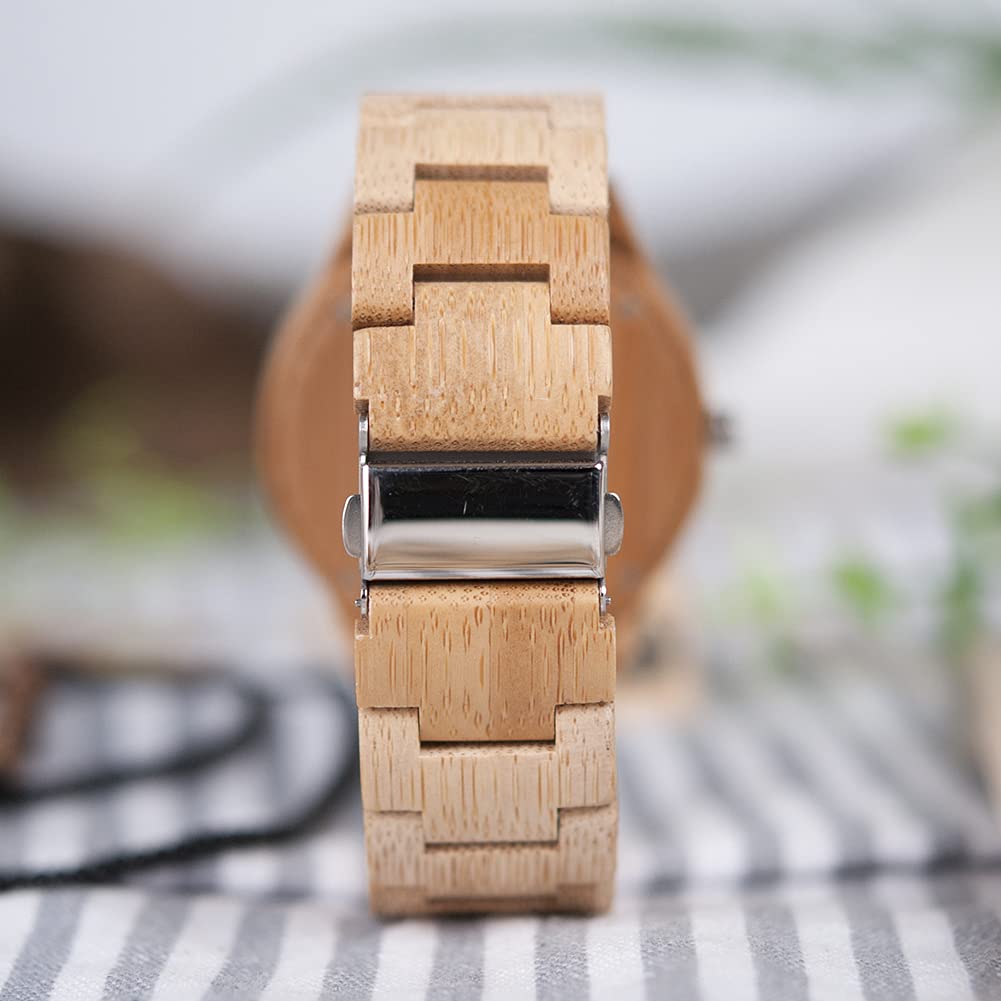 BOBO BIRD Men's and Women's Handmade Bamboo Wood Wristwatch with Scale Quartz Movement, Lightweight Casual Sports Watch (Women's)