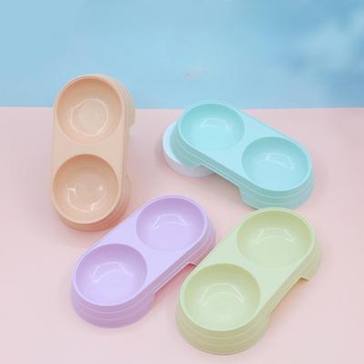 Ciotola per gatti a doppia ciotola per animali domestici, Bacinella per gatti a doppia ciotola per animali domestici, Bacinella per l'alimentazione di animali domestici color caramella macaron, Ciotola per animali domestici