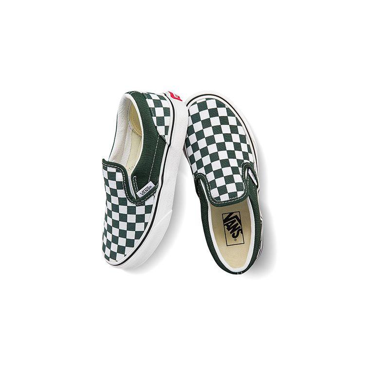 Vans Slip-On Casual Durable Lightweight Low Top Kids Skate Shoes Green White Checkerboard Kids Sneaker VN0A5KXM8CA