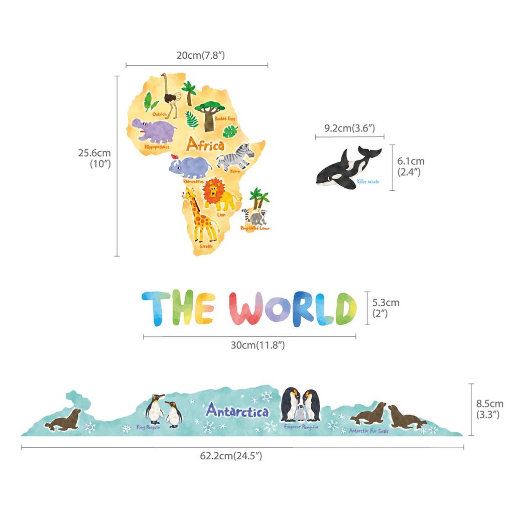 DECOWALL Animal World Map Wall Decorative Wall Art Sticker for Kids Wall Transfer Wall Art Sticker for Bathroom Teen Child SG2-1615S Sticker,