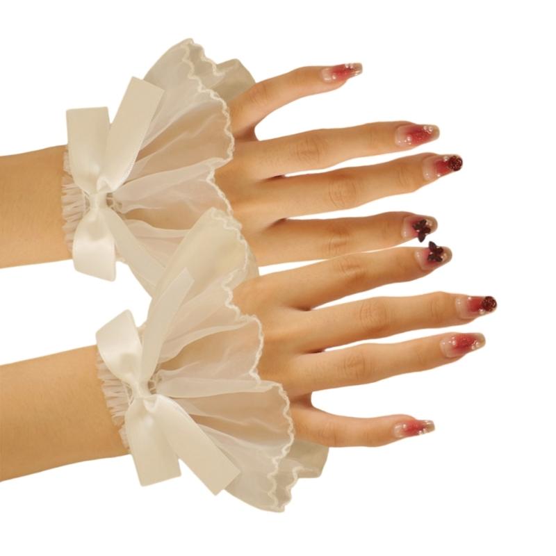 Faux Sleeves Decorative Trumpet Sleeves for Sweater Ruffle Bowknot Lace False Sleeves Cuff Extension Sweet Wrist Cuffs