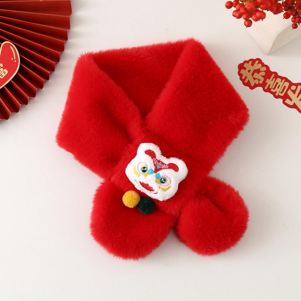 Autumn Winter Children's Scarf Chinese Style Zodiac Animals Red Scarf Cartoon Pony Plush Neck Warm Scarves New Year Gift