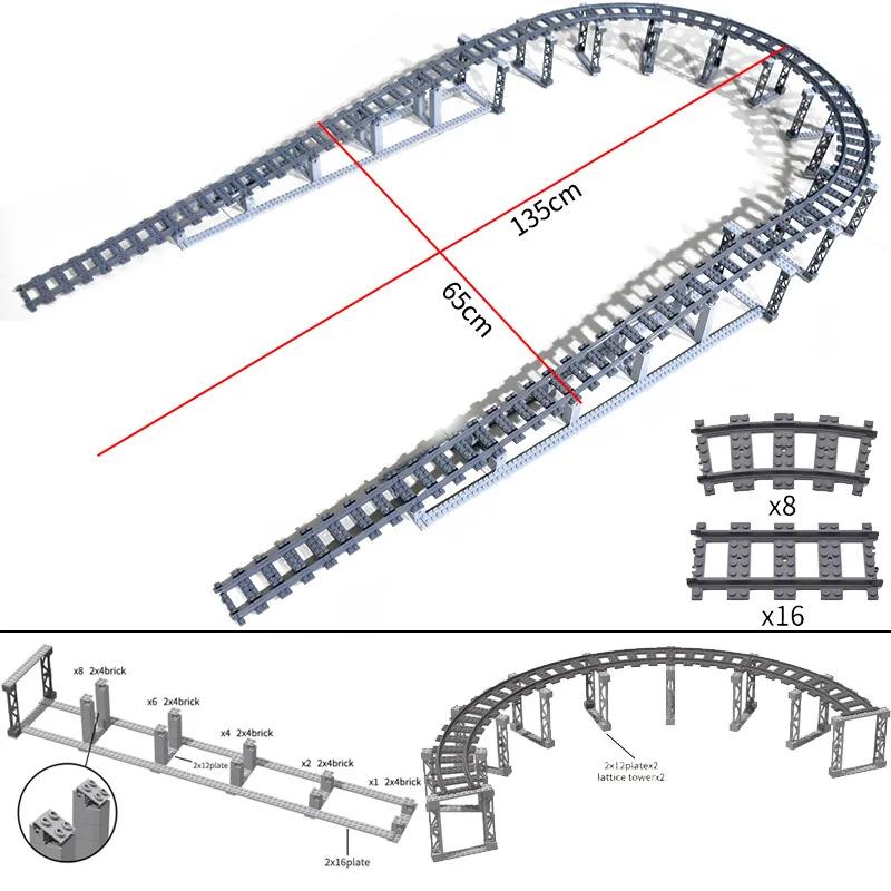Compatible With LEGO MOC Railroad Bridge Train Track Combination Scene Building Blocks DIY Cross Track Bricks Toys Rail Car