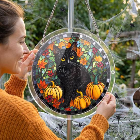 Cattura Sole Puzzle Acrilico, Kit Puzzle Cattura Sole Stile Vetro Colorato di Halloween, Ornamento da Appendere a Finestra Gotico per Casa, Giardino