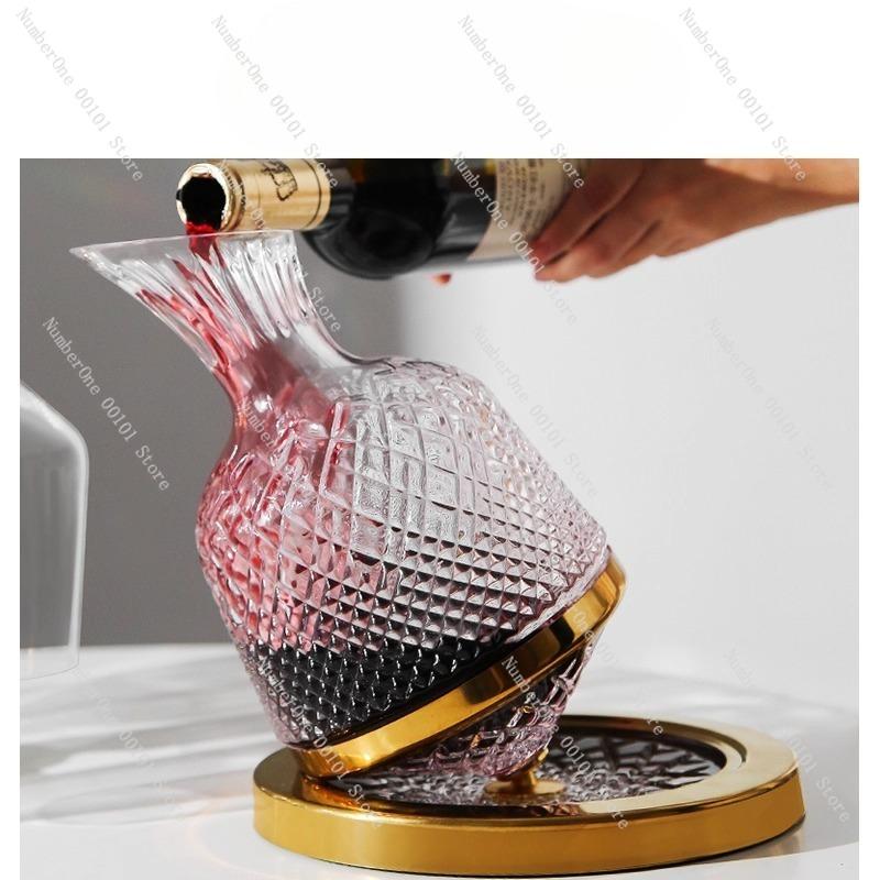 High-End Crystal Wine Decanter Set with Untoppleable Rotating Base,Smooth Aeration  Enhanced Release,Paired with Matching