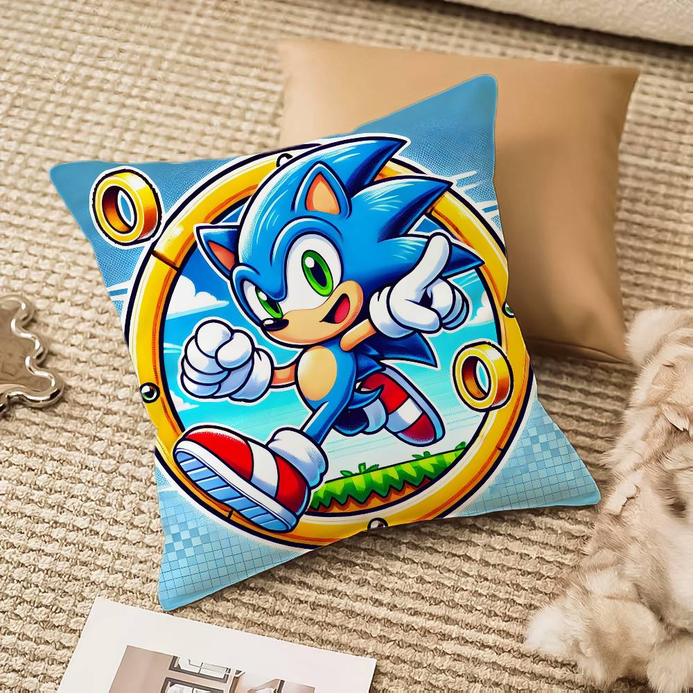 Cool Character S-Sonic-MT The Hedgehog Pillow Case Comfort Sofa Bed Silky Elegant Invisible Zipper Decorative Cushion Cover