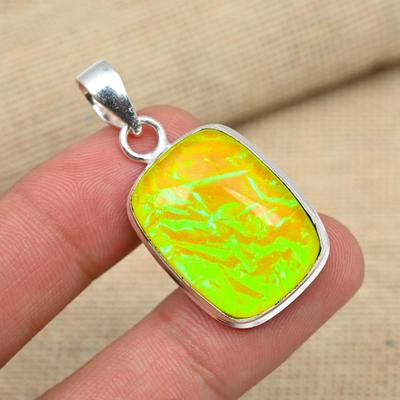 Yellow Australian Triplet Opal Gemstone Solid 925 Sterling Silver Jewelry Handmade Fancy Pendant
