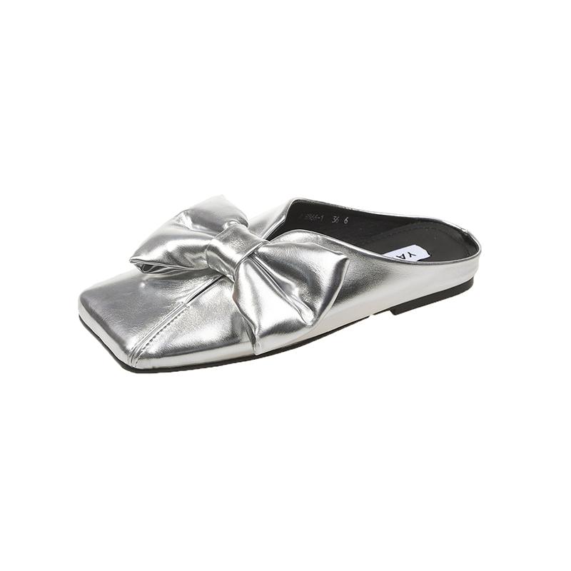 

Новинка 2024 года, женская обувь в стиле ретро, летние тапочки на плоской подошве, кожаные сандалии, модные Zapatillas Casa Mujer Sapatos Femininos 40 серебряный