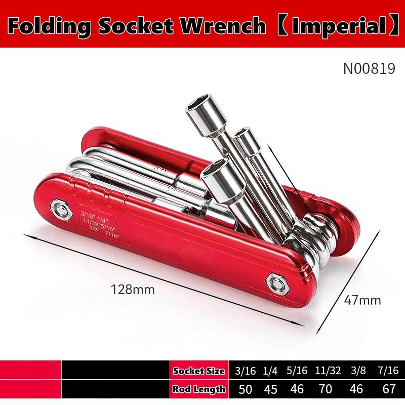 6 in 1 Folding Nut Driver Set Imperial/Metric,Hex Nut Driver Set,Motor Folding Socket Wrench,Steel Shank Portable Premium Handle