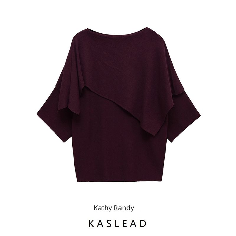 Kaslead New Women Clothes Western Style Fashion Plain Stitch Layer Drape Long Sleeve Top 3456104