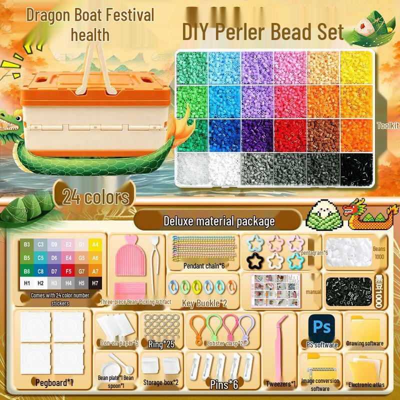 Dragon Boat Festival DIY Perler Beads Kit - 2.6mm Beads & Tools, Mard Style