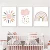 3pcs Cartoon Cloud Sun Rainbow Canvas Print, Frameless Wall Art, Kindergarten Poster, Nordic Baby Mural, Room Decoration, Framel