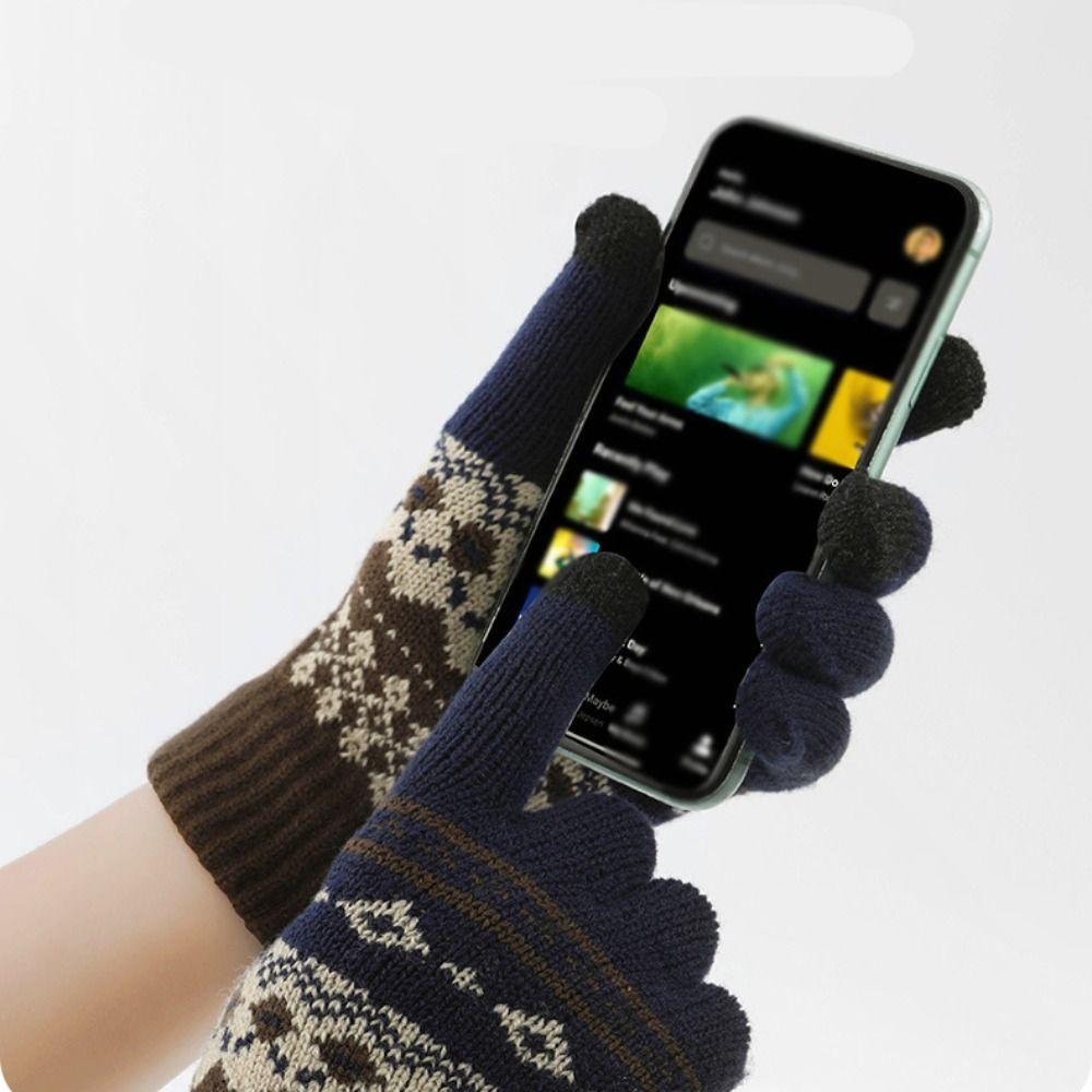 Thick Ethnic Style Gloves Driving Gloves Jacquard Gloves Warm Men Wool Mittens Student