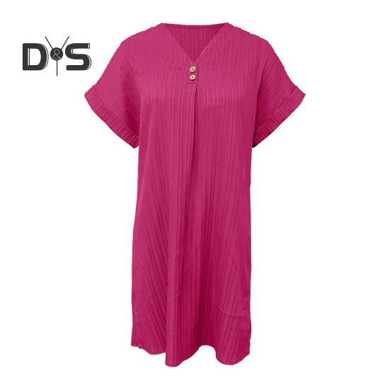 

Літня міні-сукня з короткими рукавами та V-подібним вирізом, вільна однотонна сукня в богемному стилі, повсякденна сукня на ґудзиках для пляжної відпустки, щоденного одягу L рожевий червоний колір