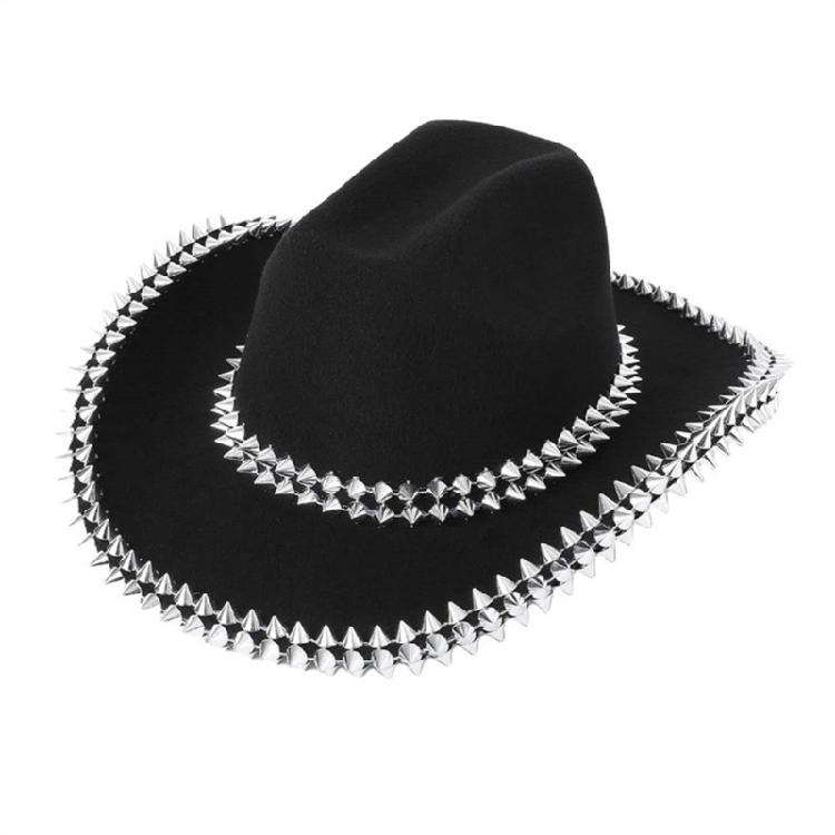 Plain Color Cowboy Hat with Rivet Trim Woman Proms Banquets Party Cowboy Hat Adult Teen Photography Western Hat