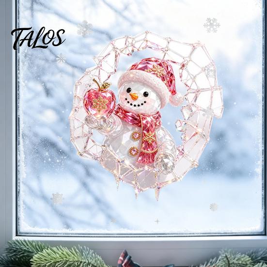 No Residue Wall Stickers 2Pcs Stained Glass Style Christmas Window Clings, Double‑Sided Printed Xmas Static Decals, Snowman Santa Reindeer