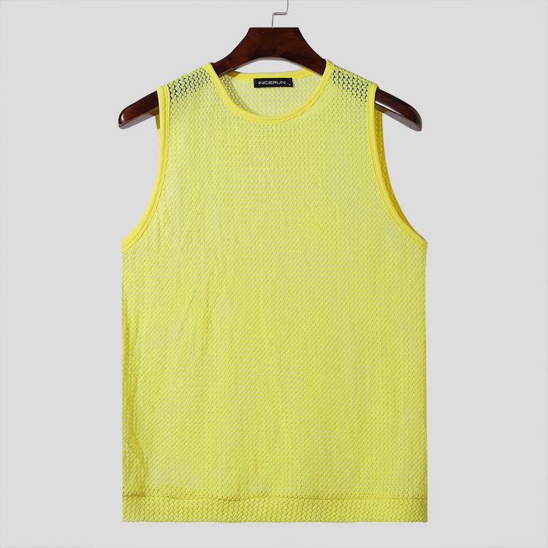 INCERUN Men Sleeveless See Through Hollow Out Beach Vest Tank Topss