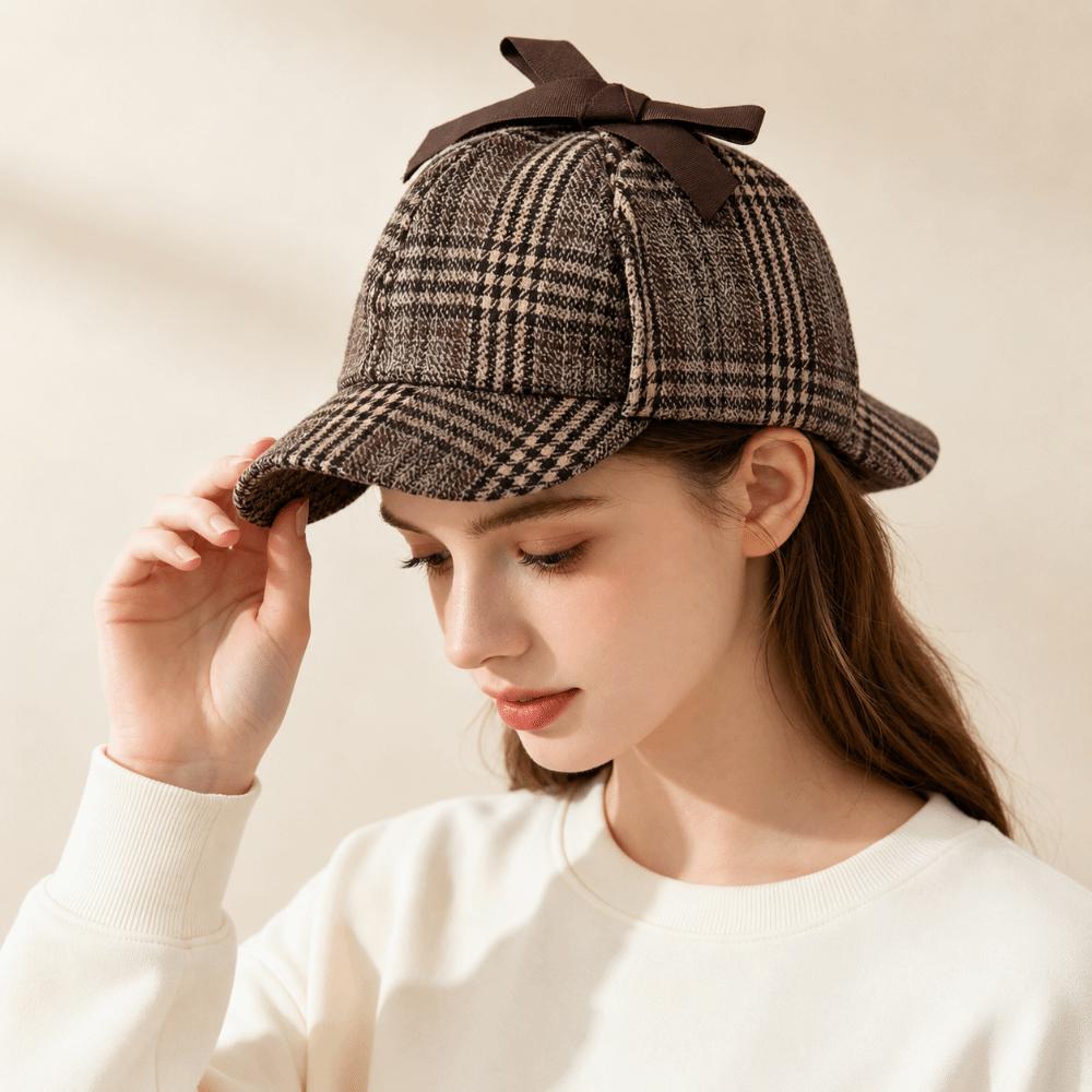 Double-Cap Brim Ear Protection Cap All Seasons Baseball Cap Vintage Detective Cap  Women