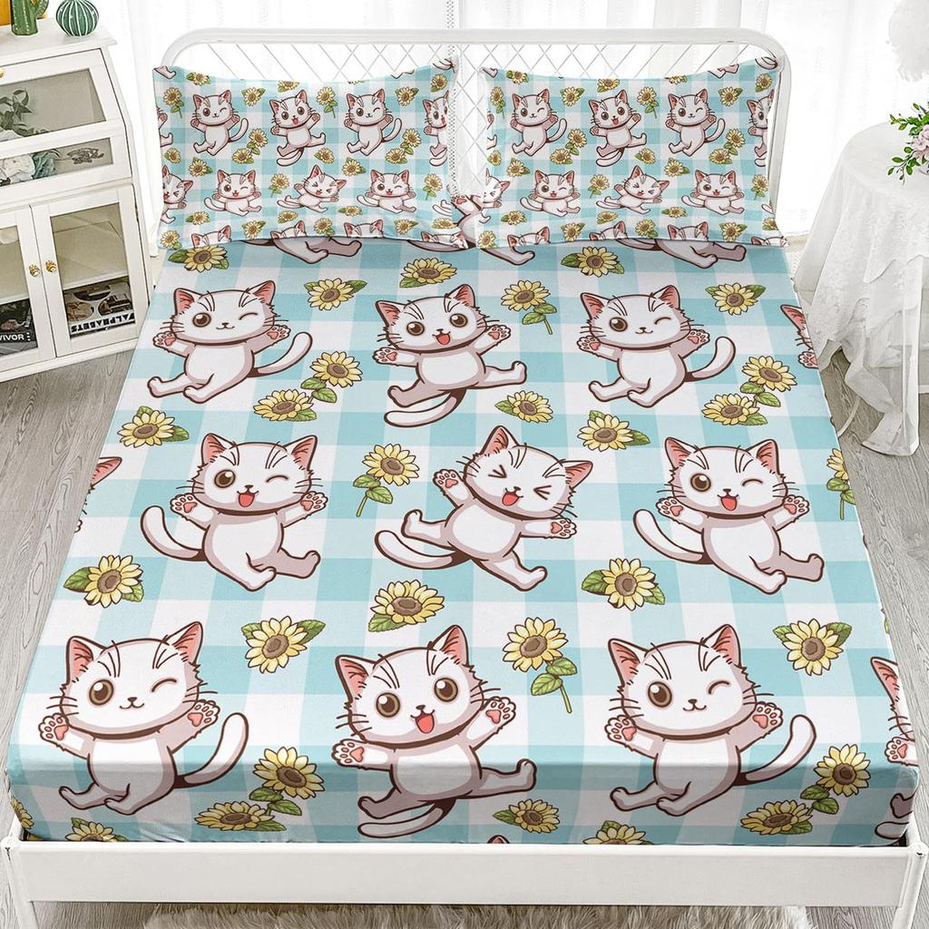 Cartoon Cat Pattern Bed Hat Three-Piece Digital Printing Bedding Bed Hat Three-Piece Set Children And Adults