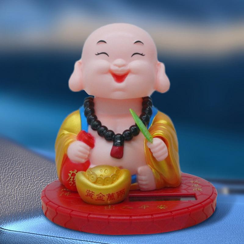 Monk Dashboard Ornament Car Ornaments Dashboard Ornament Solar Powered Buddha Statue Nodding Little Monk Collectible Figurines