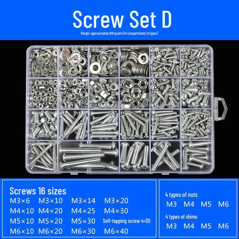 Baolian Phillips Pan Head Self-Tapping Screw Set with Nut Cap & Washer (Sizes M2-M6)