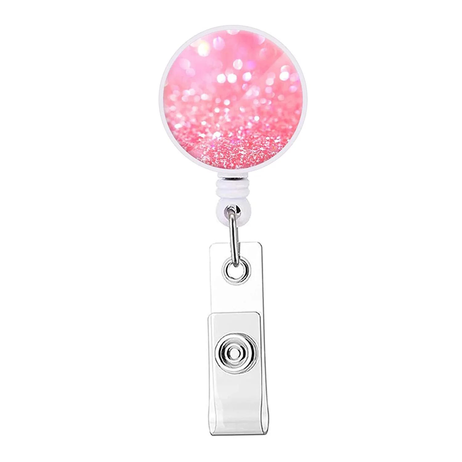 

Glitter Shine Retractable Badge Reel Lanyards Id Name Card Badge Holder Nurse Student Employee Card Clip Office Supplies