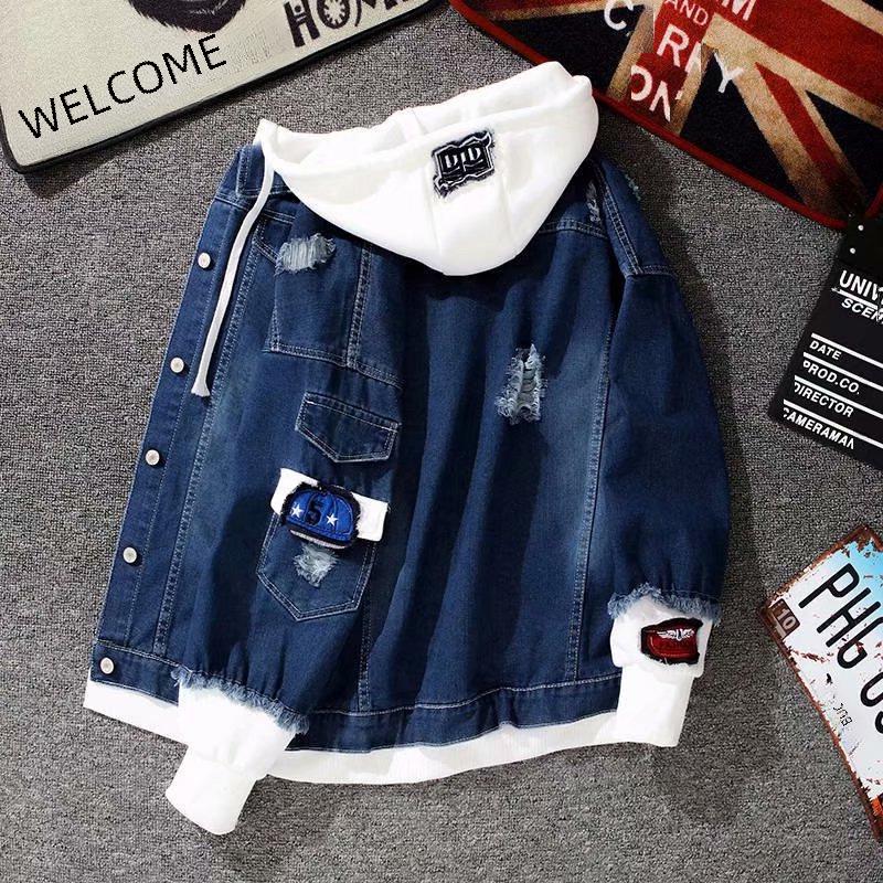 Men's Korean Style Two-in-One Denim Jacket - Trendy, Loose Fit, Hooded, Perfect for Spring & Autumn
