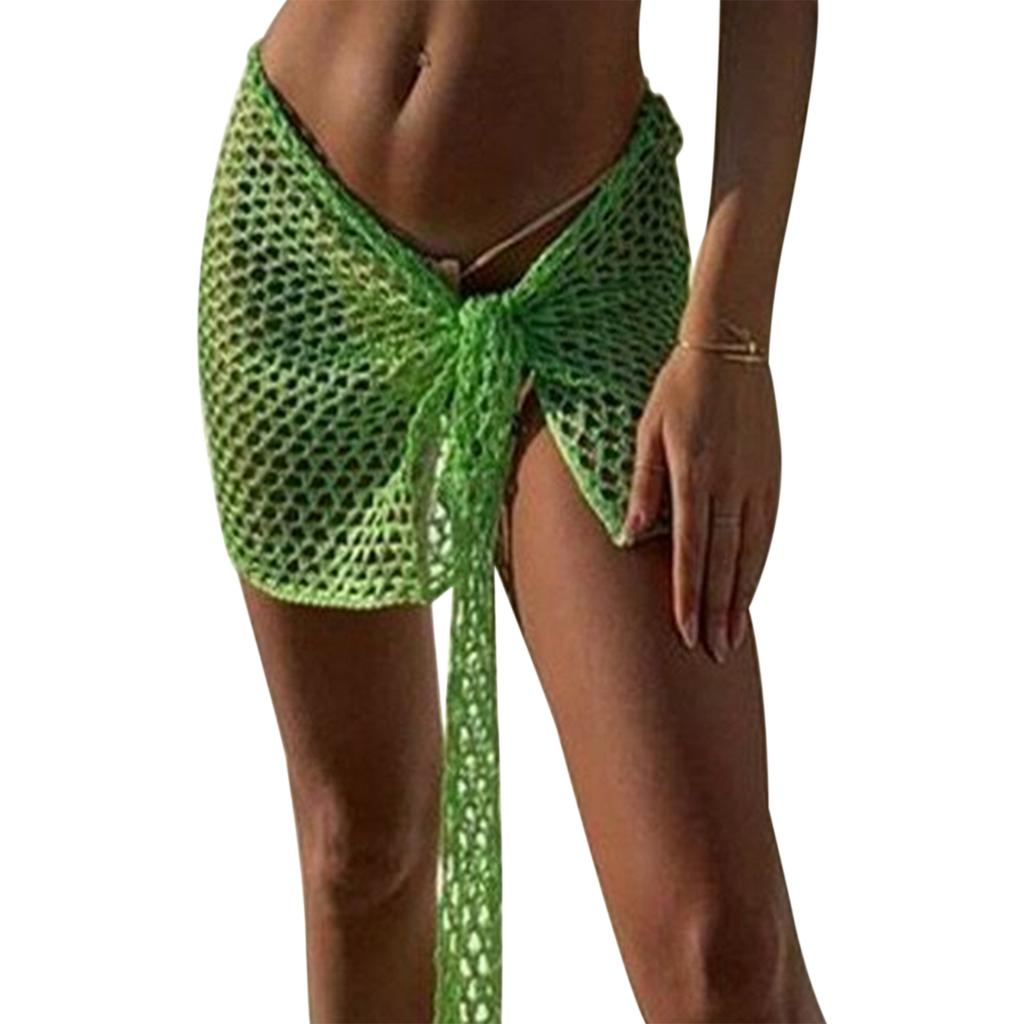 Women Beach Skirt, Cover-up Skirt Hollowed Solid Summer Mini Knitted Skirt for Vacation Seaside