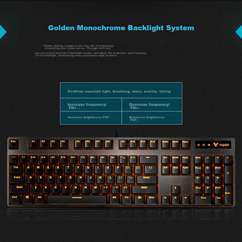 Rapoo V500PRO Single Backlit Mechanical Keyboard, Wired Full-Size Gaming And Office Keyboard for Laptop, 104 Keys, Anti-Ghosting, Red Switches