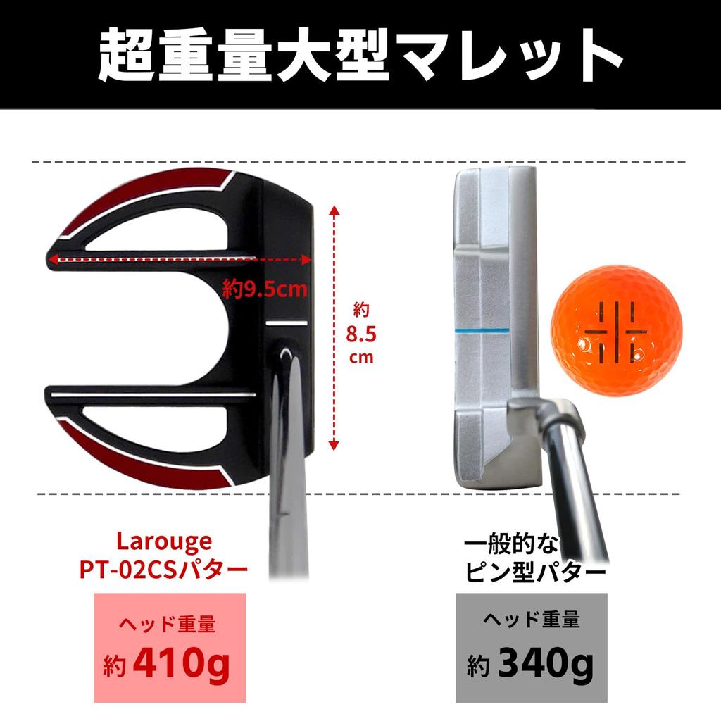 [Leftextra thick grip installed] Larouge PT-02CS putter mallet type center shaft with head cover 34 inches (red) Manufacturer direct sales golf shop