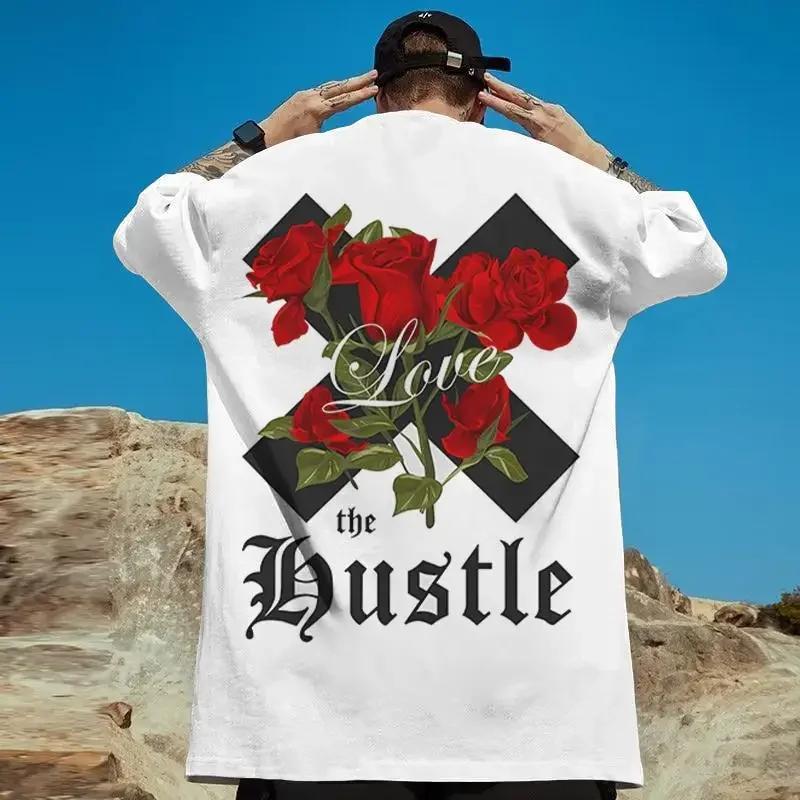 

New Mens Tshirt with 2d Rose Print Shortsleeved Quickdrying Tshirt with A Pullover Oversized Loosefitting Style for Men 4XL