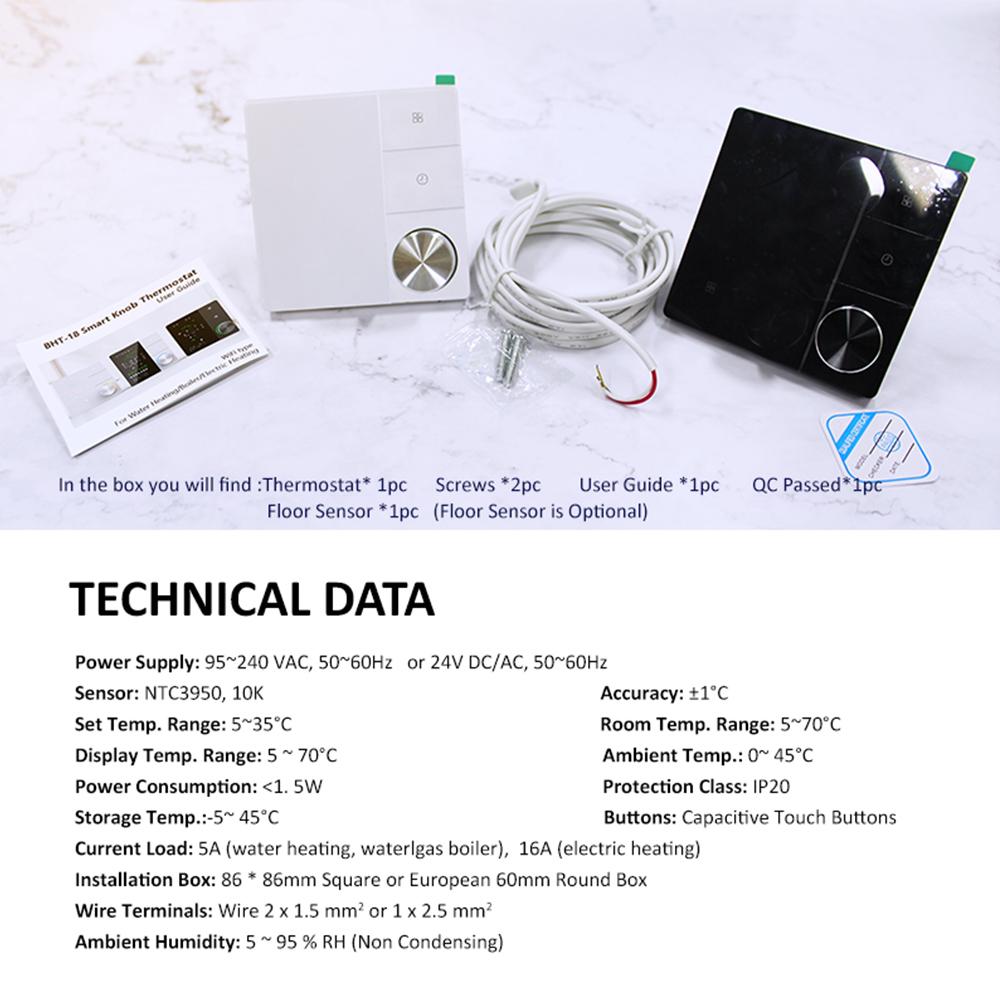Matter Tuya WiFi Smart Thermostat 16A  Electric Heating Temperature Controller for Heating Cooling with NTC3950 10K Smart Life