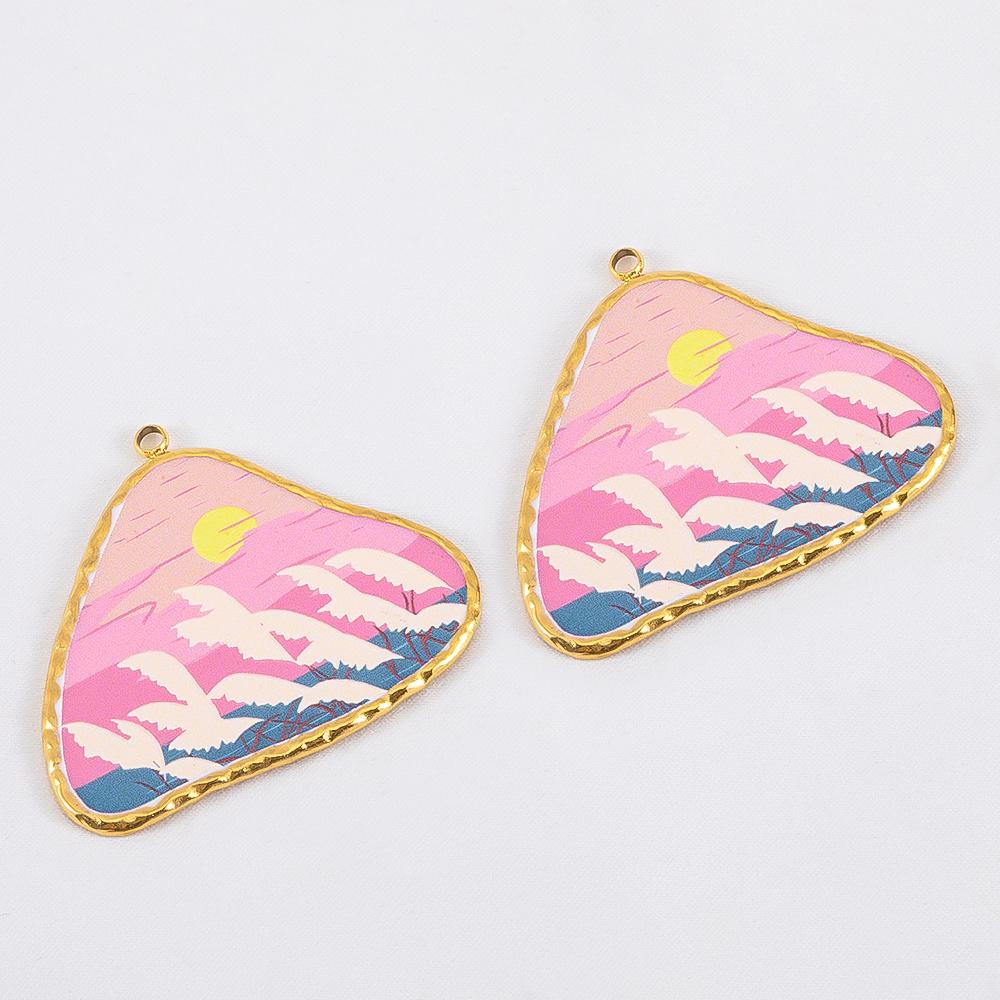

2pcs 304 Stainless Steel Triangular Enamel Pendant With Landscape Artwork Artistic For DIY Necklace Charm Unique Jewelry Finding 2pcs