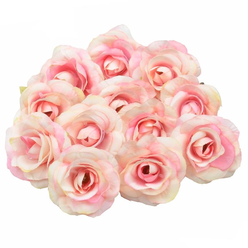 10pcs 4 .5cm Mini Artificial Silk Rose Flower Heads For Home Wedding Decoration Wreath Gift Box Craft Scrapbook Fake Flowers