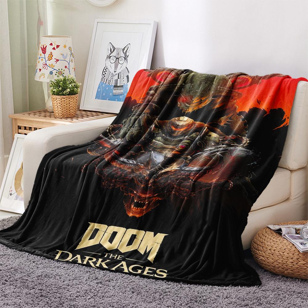 1PC DOOM The Dark Ages Print Flannel Blanket, High quality Comfortable for All Seasons, Home Decor, Warmth and Comfort, Perfect for Christmas Gifts