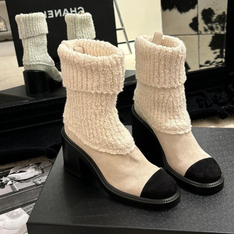 

Cowhide~ Genuine leather color matching thick-soled medium boots women s high-heeled short boots elastic thin boots socks ankle boots 40