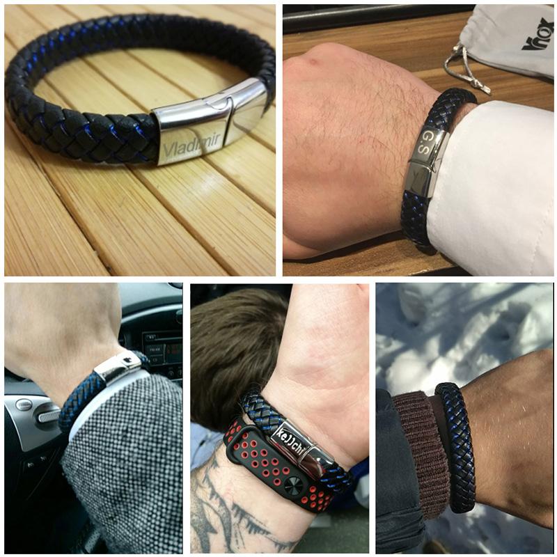 Vnox Bracciale ID Medico Personalizzato da Uomo Braccialetto in Pelle Intrecciata con Chiusura Diabete BPCO Alzheimer Gioielli Personalizzati
