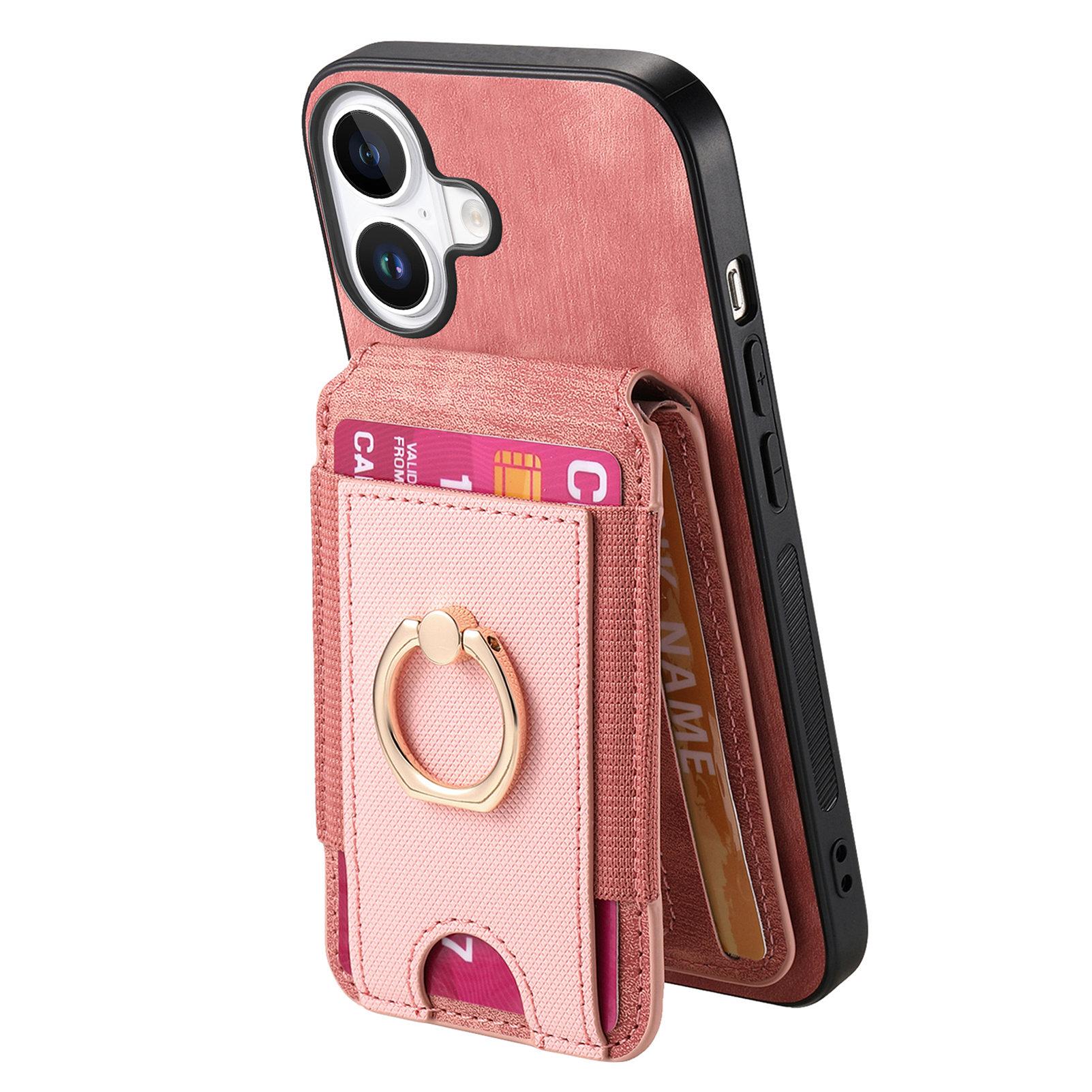 

For iPhone 16 Case with Detachable Card Holder Kickstand Leather Back Cover