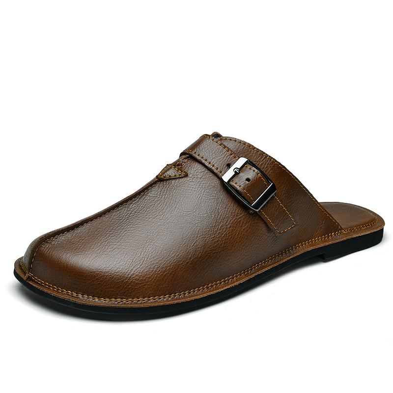 Fashion New Lightweight Loafers Sandals Breathable Half Slippers Stylish Flats Leather Man Muller Shoes Soft Men Casual Slip On Footwear