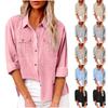 Women's Autumn Solid Color Loose Shirt with Long Sleeves Buttons Casual Plus Size Shirt