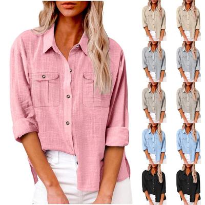 Damen Herbst Einfarbig Locker Hemd mit Langen Ärmeln Knöpfe Lässig Übergröße Hemd