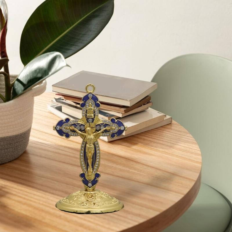 Handmade Enameled Zinc Crucifix Ornament Church Supplier Metal Crucifix with Stand Religious Decoration
