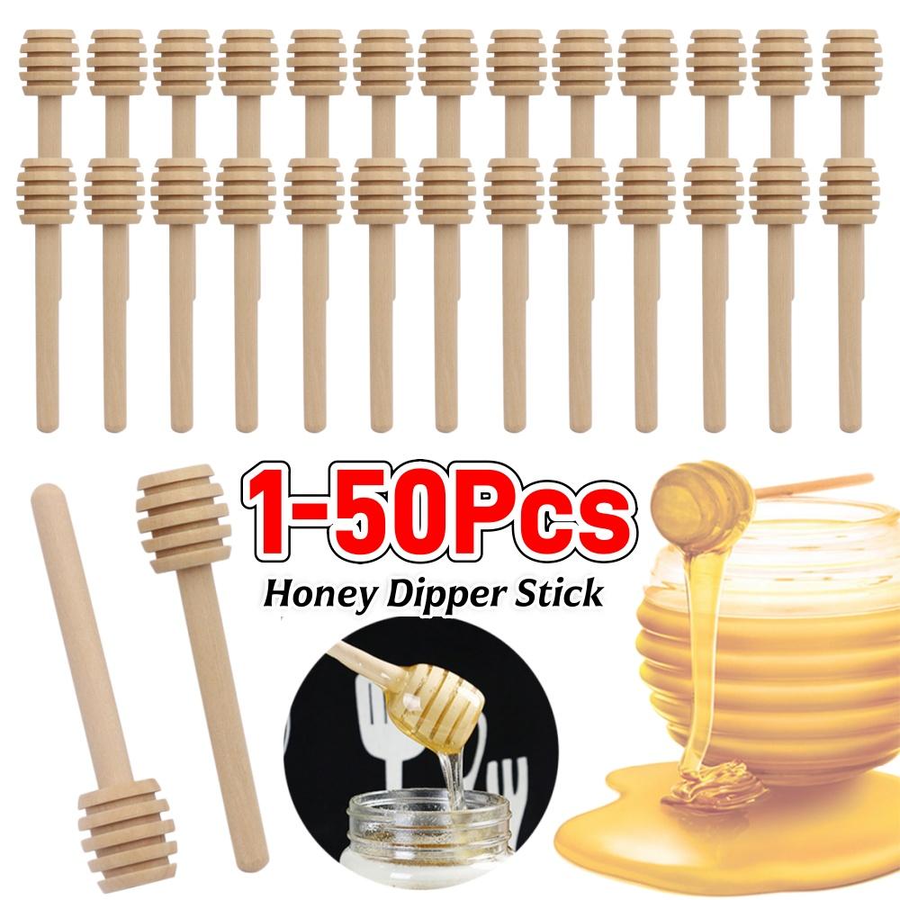 1-50PCS Dessert Spoon Honey Stir Bar Honey Spoon Mixing Handle Jar Spoon Wooden Honey Spoon Coffee Tea Tableware Utensils