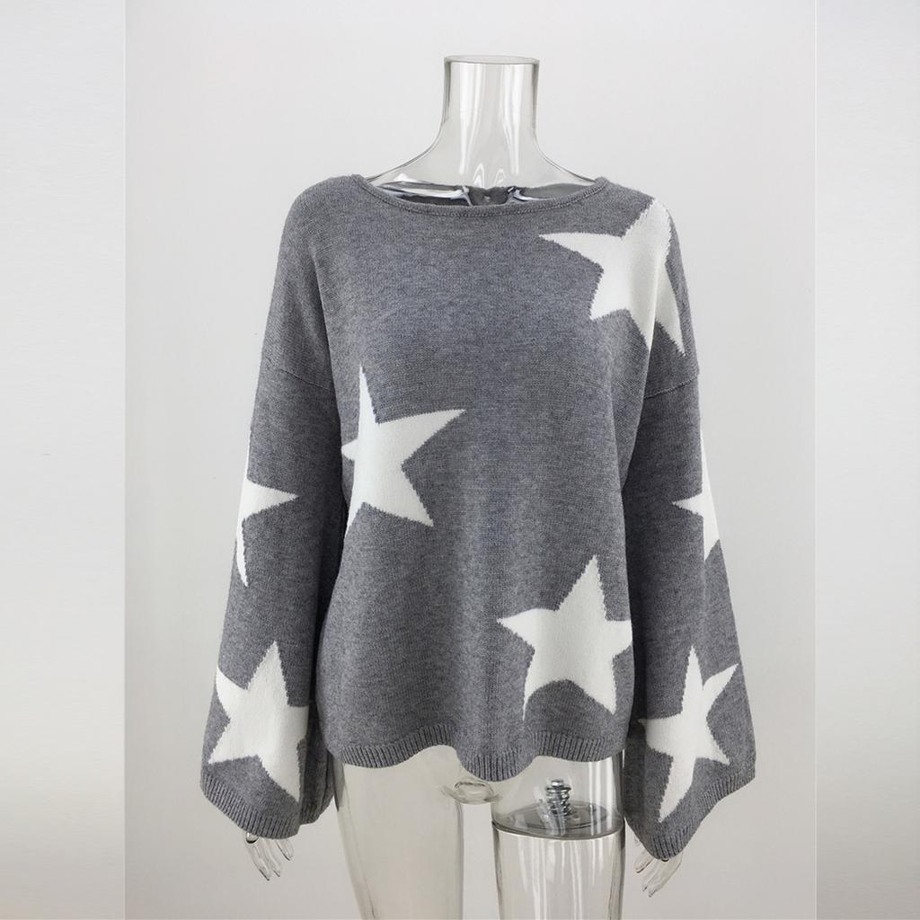 Women's Fashion Pentagram Geometric Pullover Loose Knit Sweater