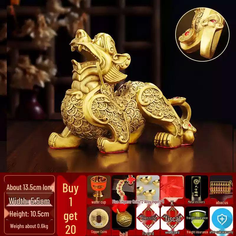 Pixiu Prosperity Set: Male & Female Brass Ornaments for Wealth & Success in Living Room or Office Decor