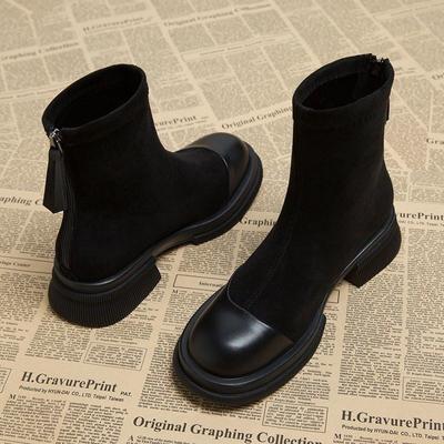Damen Wildleder Knöchel Schneestiefel Plüsch Mittelhohe Absätze Schuhe Winter 2025 Trend Büro Klobige Schuhe Mode Walking Rutschfest Botas Mujer