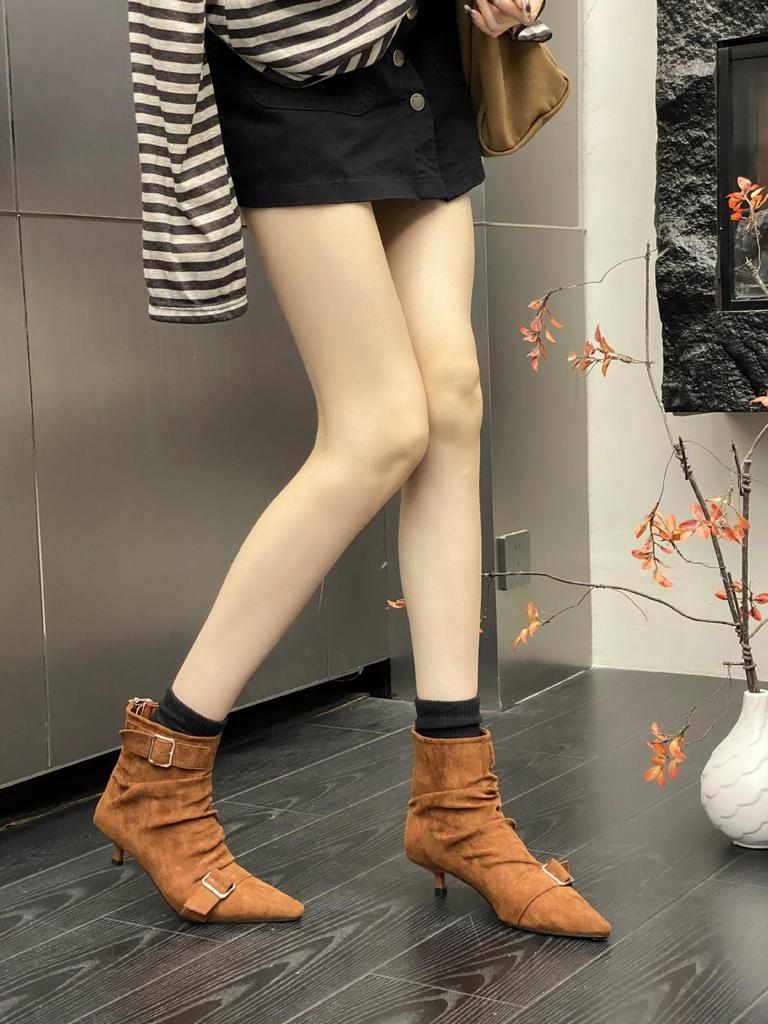 2025 autumn new pointed thin heel high heel temperament French fashion sexy beautiful women short boots