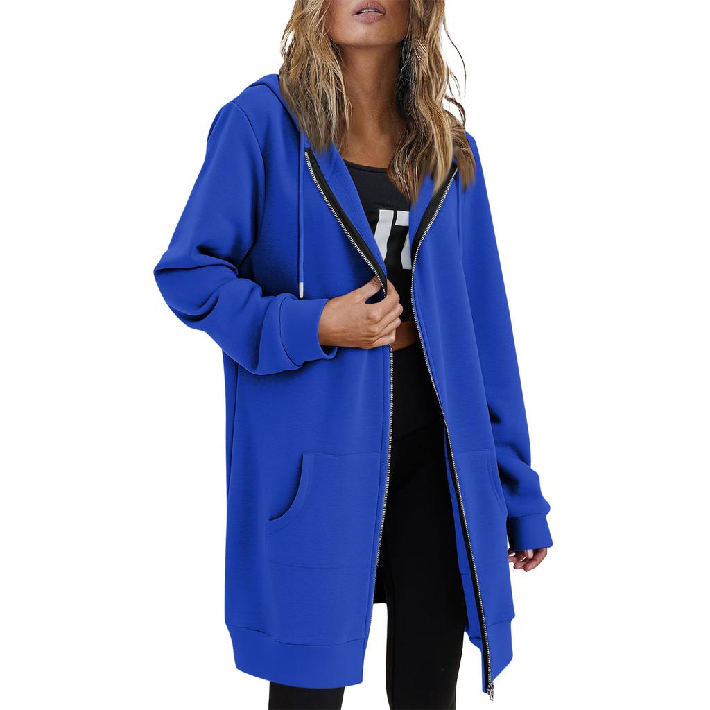 Women Casual Zip Up Fleece Hoodies Tunic Sweatshirt Long Hoodie Jacket